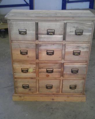 cassettiera in legno vecchio recuperato 6 cassetti