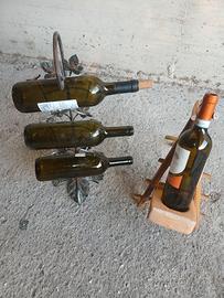 2 portabottiglie metallo e legno 