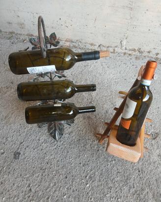 2 portabottiglie metallo e legno 