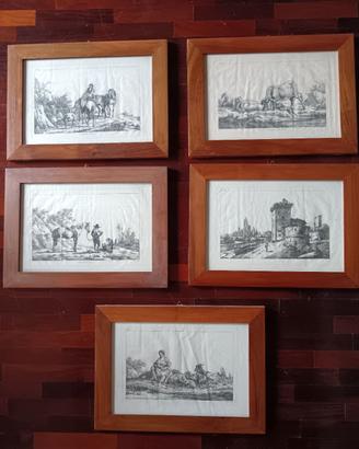 Serie di 5 stampe antiche, dipinti bucolici