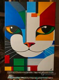 MICIO GATTO. Acrilico su tela. 50x70 cm.
