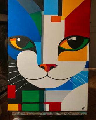 MICIO GATTO. Acrilico su tela. 50x70 cm.