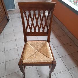 Nr 6 sedie in legno noce,  con seduta in paglietta
