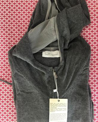 Cardigan grigio, lungo Intrend con zip, cappuccio