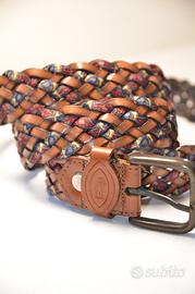 Cintura intrecciata in pelle e tessuto multicolore