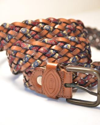 Cintura intrecciata in pelle e tessuto multicolore