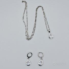 collana e orecchini argento goccia zirconia donna 