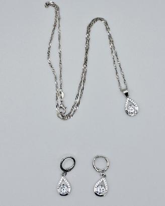 collana e orecchini argento goccia zirconia donna 