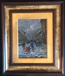 Dipinto olio su tavola G.Salvi “ prima neve su mil