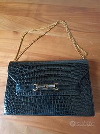 Borsa pochette in pelle nera a tracolla anni 80