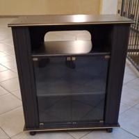 mobiletto TV con antine apribile in vetro e ruote