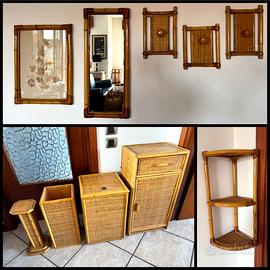 Set Mobili Vintage Bambù e Rattan Anni 70 (10 pz)