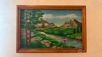 Quadro vintage paesaggio montano firmato R. Landry