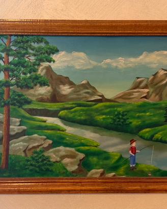 Quadro vintage paesaggio montano firmato R. Landry