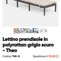 Lettino prendisole in polyrattan grigio scuro