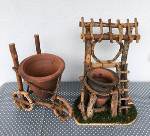 Portavasi in ceramica e legno 