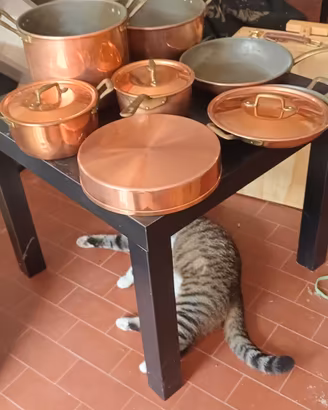 Batteria pentole in Rame antiche artigianali 