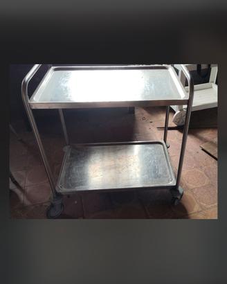 Carrello in acciaio inox a due ripiani con ruote 