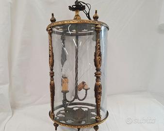 Lampadario bronzo e vetro vintage