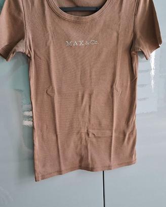 Maglietta Max&Co taupe con logo strass