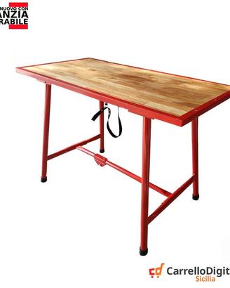 Tavolo lavoro pieghevole legno e acciaio Rosso