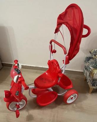 Triciclo rosso per bambini con maniglia e parasole