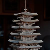 Pagoda a cinque piani in legno, in 3D