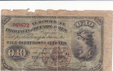 Argentina - Banconota - 10 cent. fuertes 1869 rara