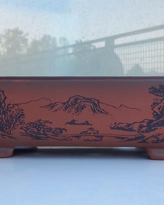 Vaso bonsai rettangolare in gres decorato