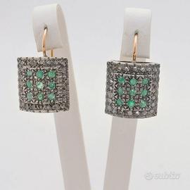 ORECCHINI VINTAGE ORO 12KT SMERALDI E DIAMANTI