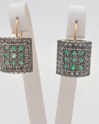 ORECCHINI VINTAGE ORO 12KT SMERALDI E DIAMANTI
