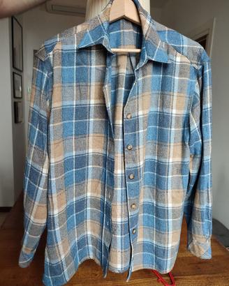 Camicia Vintage Donna in Flanella a Quadri Celeste
