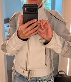 Giacca Belstaff in pelle bianca da moto taglia 40