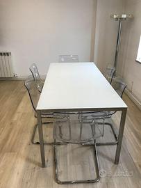 tavolo laminato con piano in vetro con 6 sedie