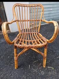 poltroncina vimini bambù midollino anni 80 comoda
