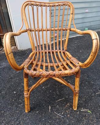 poltroncina vimini bambù midollino anni 80 comoda