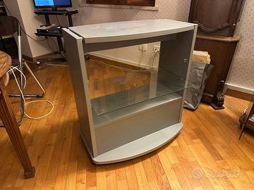 Mobile porta TV grigio argento con ripiano vetro