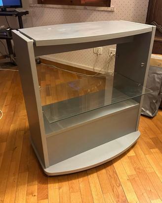 Mobile porta TV grigio argento con ripiano vetro