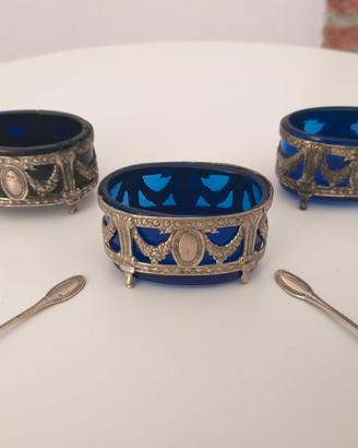 3 Saliere francesi antiche in Argento e vetro