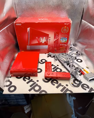 Nintendo wii console rossa con scatola e cavi 