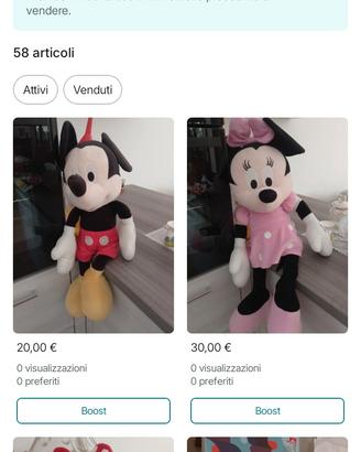   peluche Minnie (80 cm) e topolino (60cm)
