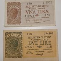 23#. Banconote 1 e 2 Lire.