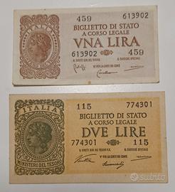 23#. Banconote 1 e 2 Lire.
