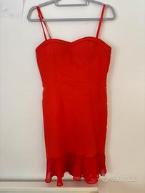 Abito Corto Rosso Motivi con Scollo a Cuore