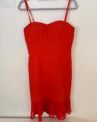 Abito Corto Rosso Motivi con Scollo a Cuore
