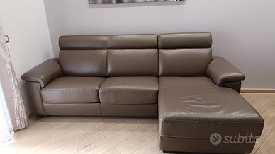 Divano-letto con penisola Delta Salotti vera pelle