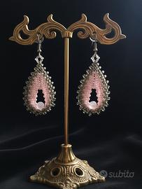 Orecchini Artigianali Boho Chic Gemme Quarzo rosa