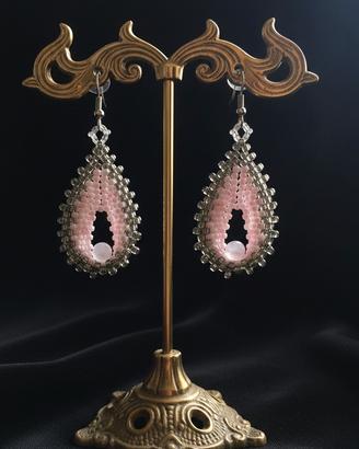 Orecchini Artigianali Boho Chic Gemme Quarzo rosa