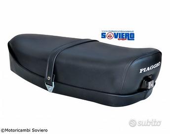 Sella Lunga BLU Scuro con serratura Scritta Vespa