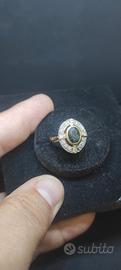 anello Art Decò oro 18k diamanti e zaffiro 
